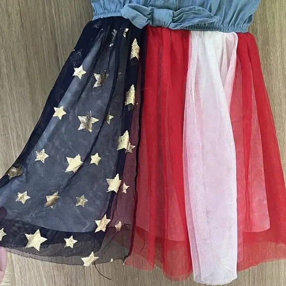 Disney Minnie Mouse Stars & Stripes Dress 2T Toddler Chambray Patriotic Tulle - Picture 3 of 7